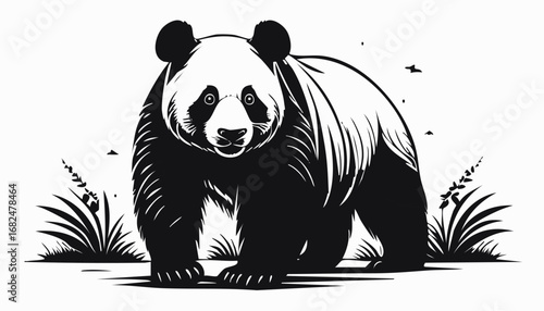 Panda Animal Vector Logo in Monochrome, Simple and Clean Style, Perfect for Nature Illustration, Wildlife Branding, and Distinct Animal Identity
