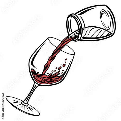 Red wine pouring into a clear glass with splash wine glass pouring wine