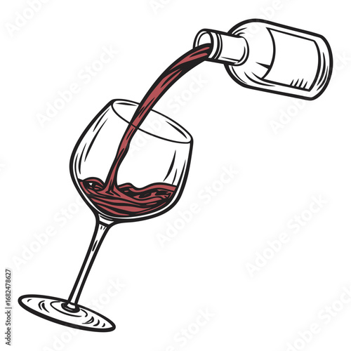 Red wine pouring into a glass from a bottle vector