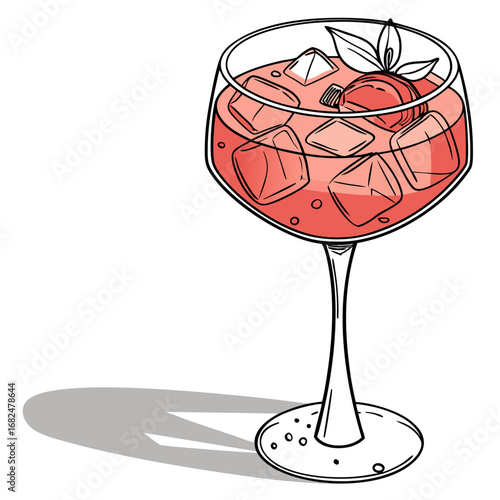 Refreshing pink cocktail with ice cubes and garnish drink beverage