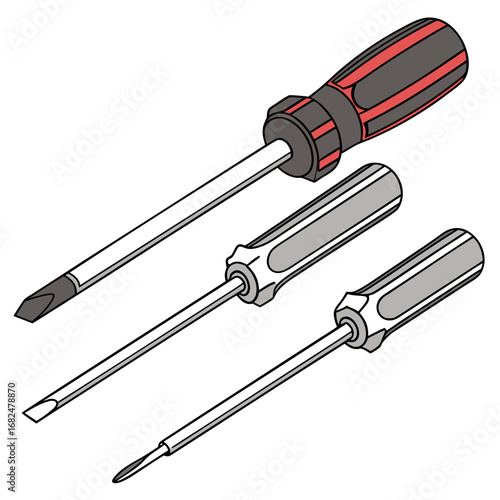 Screwdrivers with black red and gray handles tool hardware