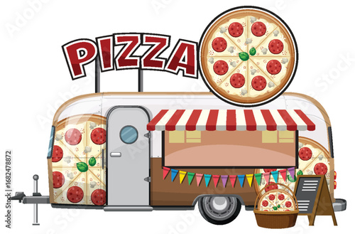 Retro Pizza Food Truck with Colorful Awning