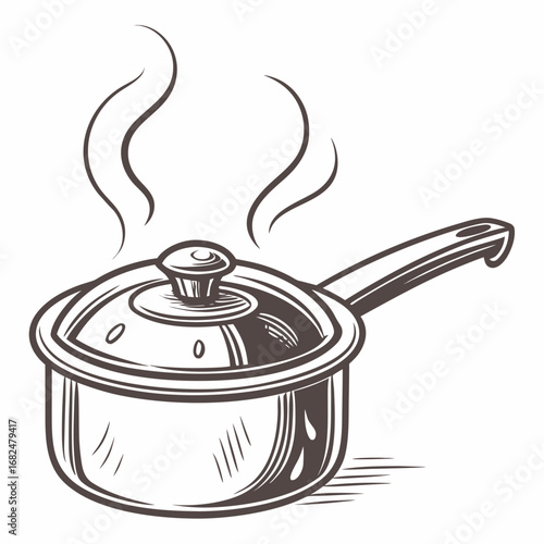 Steaming cooking pot with handle on white background saucepan kitchenware