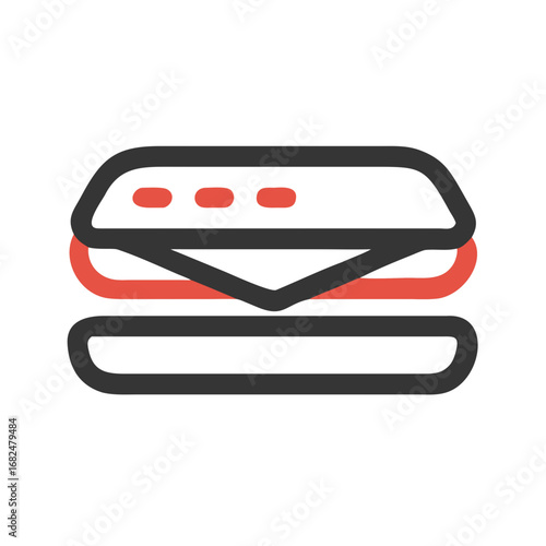Stylized sandwich with red fillings on white background food illustration