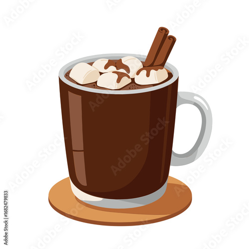 Hot Chocolate with Marshmallows and Cinnamon Vector