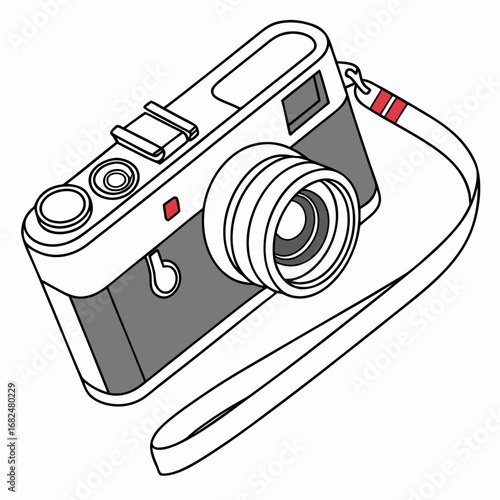 White camera with gray accents and red stripe strap photography digital camera