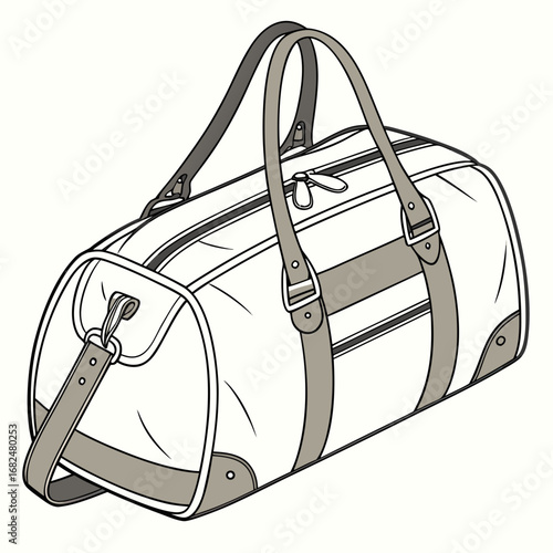 White duffel bag with grey straps and accents travel bag luggage