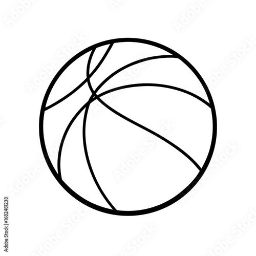 Minimalist black and white outline of a basketball on a black background