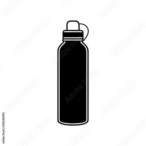 Simple white outline of a reusable water bottle on a black background