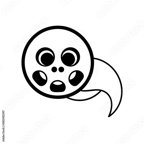 Cartoon film reel character with surprised expression