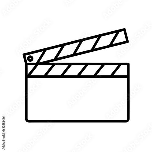 Simple black and white icon of a movie clapperboard