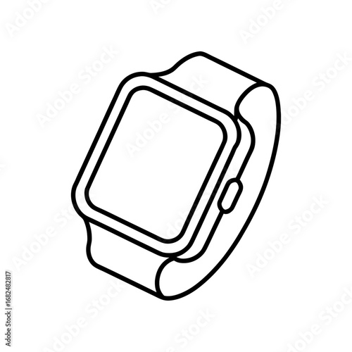 Simple outline drawing of a modern smartwatch with a black background