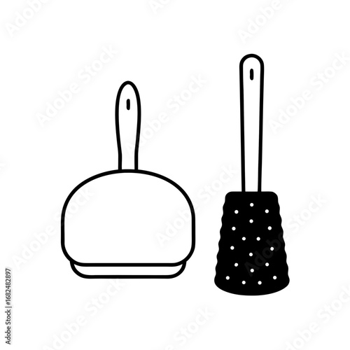 Simple white icon of a dustpan and brush on black background