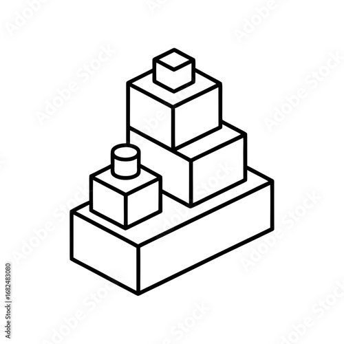 Geometric stacking toy blocks in isometric view