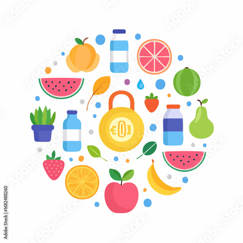 Fitness and wellness vector pack with healthy lifestyle flat icons