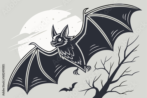 "Dark Bat Illustration for Halloween Decor"