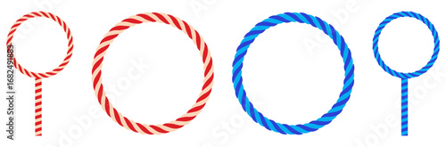 Christmas candy cane circle frame with red and white stripes. Festive Xmas border with classic candy cane striped pattern