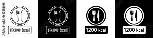 Four variations of a 1200 kcal food icon, with fork and knife inside a circle.