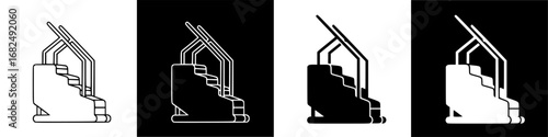Four variations of a ski lift chair icon, presented in black and white.