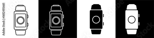 Three variations of a smart watch icon in black and white.