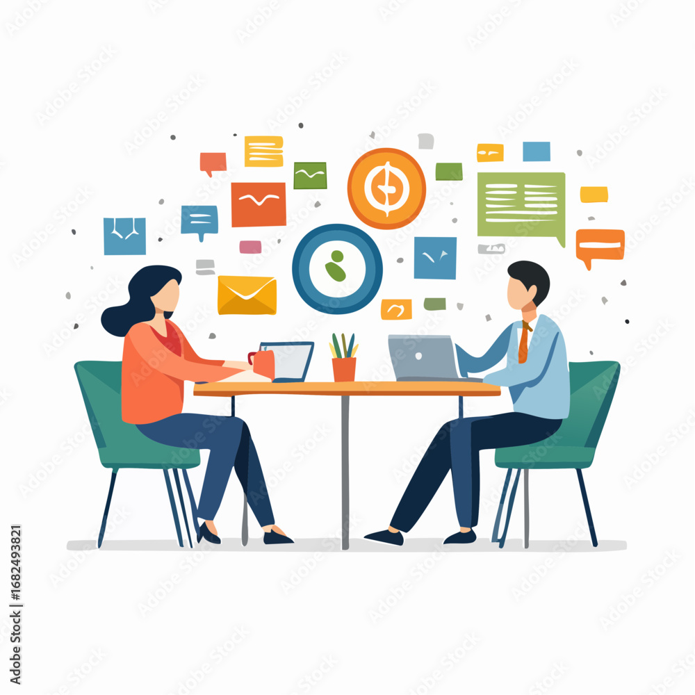 Fototapeta premium Business cooperation and teamwork flat vector isolated icons pack