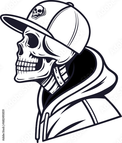 Wallpaper Mural Skull Head Wearing Hat and hoody Illustration,Skull Head Illustration with Hat and Hoodie | Vintage Streetwear Vector  Perfect for t-shirt prints, tattoo designs, stickers, gaming logos, band artwork, Torontodigital.ca