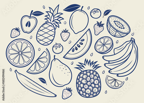 Hand Drawn Assortment of Fruits and Berries berry strawberry