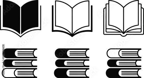 Modern Minimalist Book Icon Pack  Clean Open Book & Bookmark Vector Set for Education, Digital Publishing, UI, and Print Projects