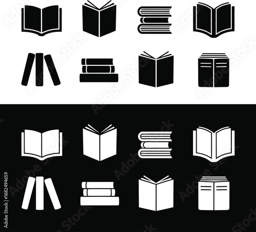 Modern Minimalist Book Icon Pack  Clean Open Book & Bookmark Vector Set for Education, Digital Publishing, UI, and Print Projects