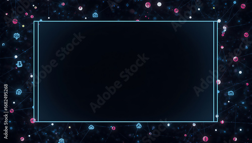 Abstract Technology Background with Futuristic Grid and Digital Icons