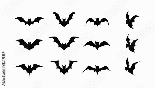 Set of silhouette black bat on white background symbol for halloween day. vector illustration