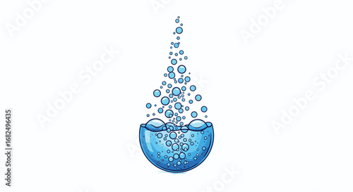 Vibrant blue bubbles rise dynamically from refreshing clear water, evoking purity and energy