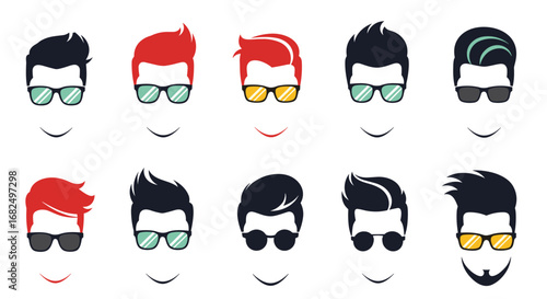 Diverse stylish men's hairstyles and eyewear showcasing modern trendsetting fashion for young adults