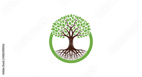 Vibrant green tree of life with strong roots, symbolizing growth, nature, and connection