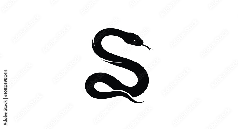 Naklejka premium Sleek black snake silhouette artfully coiled, symbolizing power and transformation