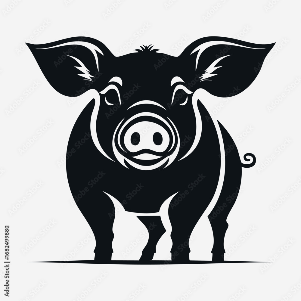 Naklejka premium Pig Animal Vector Logo in Black and White, Minimalist and Simple Design, Perfect for Wildlife Branding, Nature Illustration, and Unique Animal Identity 