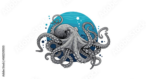 Dynamic octopus illustration captures deep sea mystery and marine life's powerful grace