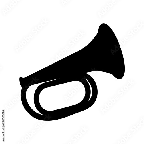 Silhouette Image of a Bugle, a Classic Brass Musical Instrument Icon
