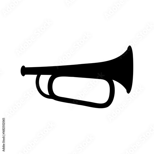 Silhouette of a black bugle musical instrument, a brasswind with flared bell