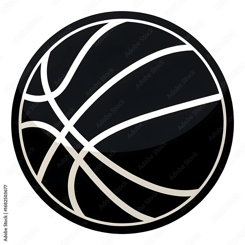 Naklejka premium Black basketball with white lines on a white background