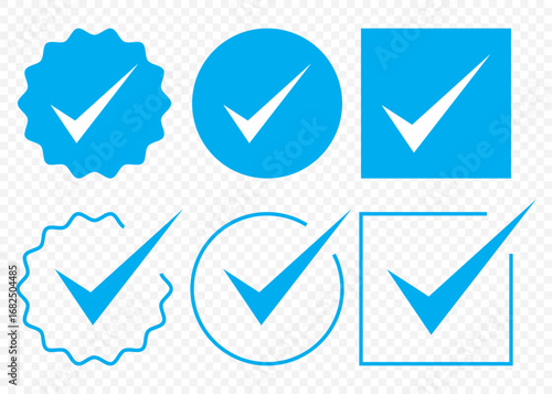 Check Mark Icon Set – Flat, Outline, Badge and Circular Styles on Transparent Background. EPS 10.