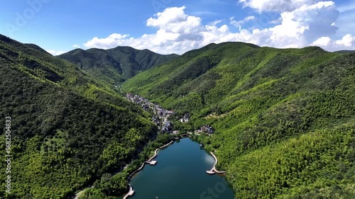 The landscape of Guzhu Reservoir encountered during the tour of Changxing, Zhejiang.