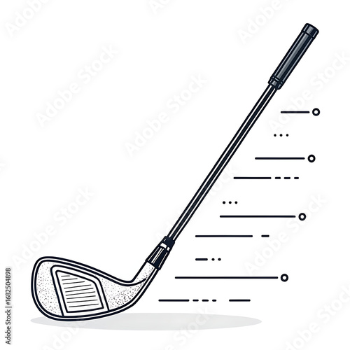 Hand drawn sketch of a golf club with informational callouts