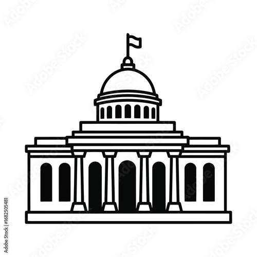Government Building Icon Vector with Dome and Columns in Classical Architecture Style