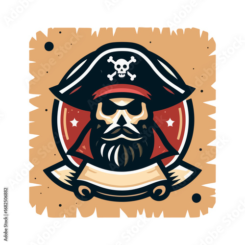 Pirate skull with hat and eye patch illustration design.