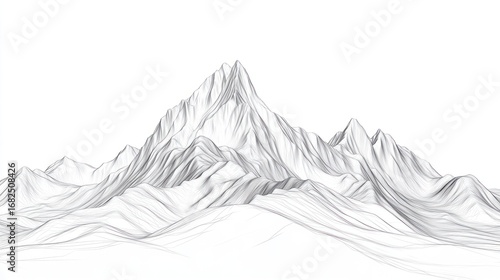 Sketchy mountain range, digital illustration, white background, design element