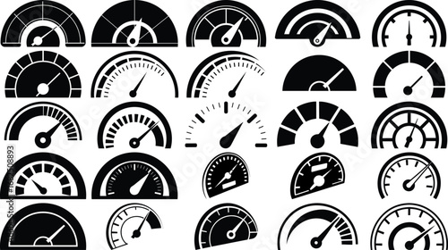 Speedometer and Gauge Icons Set for Performance and Measurement