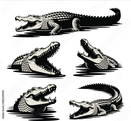 Minimal Crocodile Silhouette Pack  Clean Reptile Vector Icons for Wildlife Branding, Educational Material, Outdoor Merch & Nature Signage