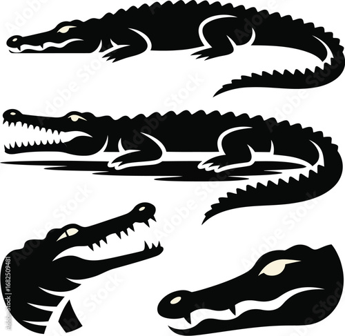 Minimal Crocodile Silhouette Pack  Clean Reptile Vector Icons for Wildlife Branding, Educational Material, Outdoor Merch & Nature Signage