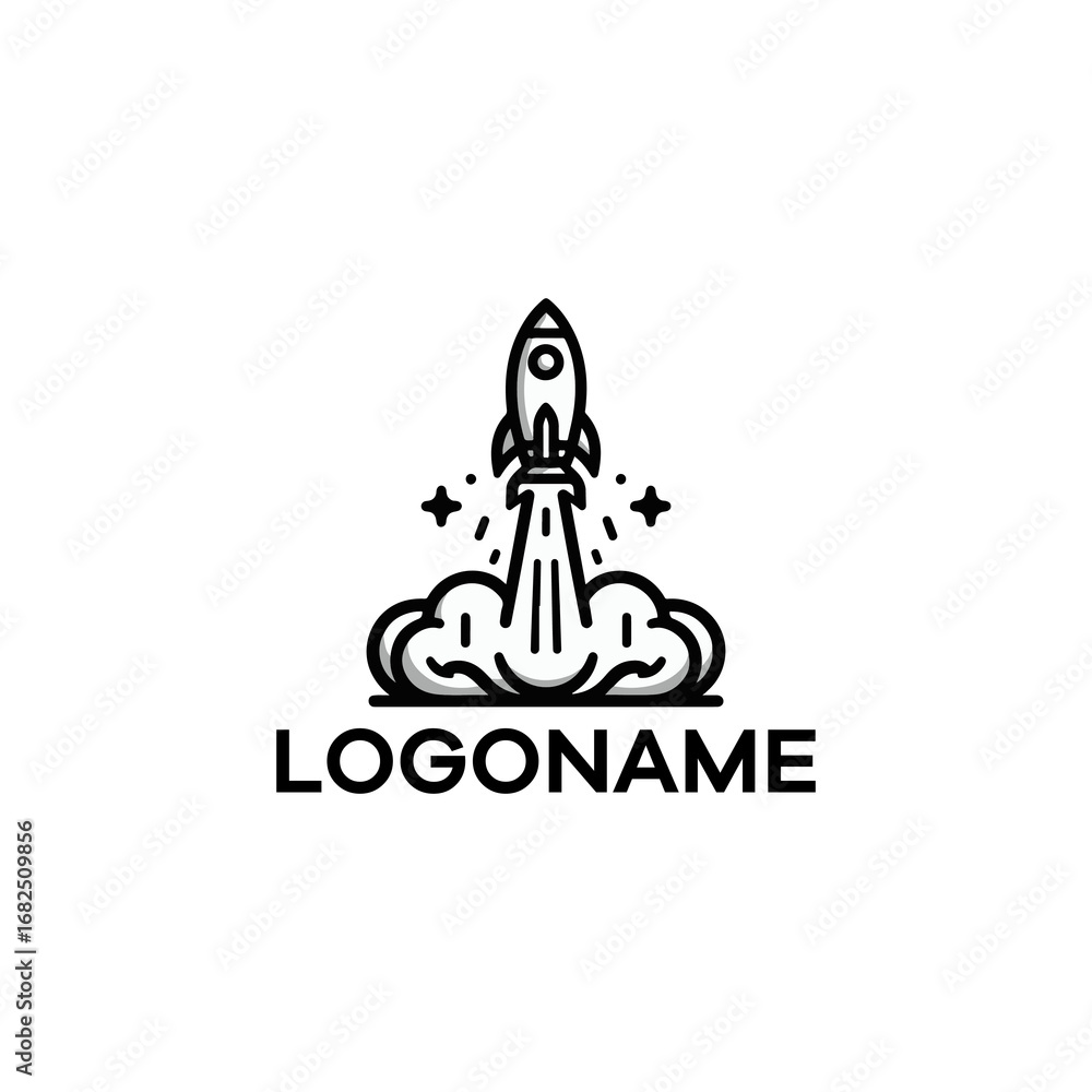 Fototapeta premium Rocket launch logo design, simple black and white illustration.
